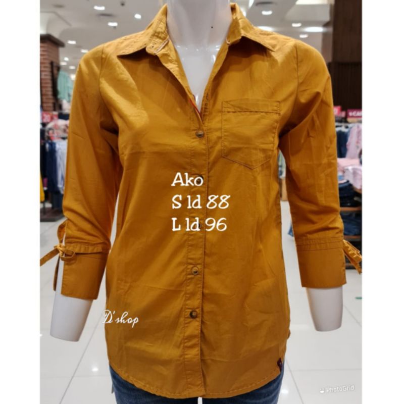 Kemeja Wanita Lengan 7/8 Pita Polos Warna AKO By Matahari Dept Store-Mustard