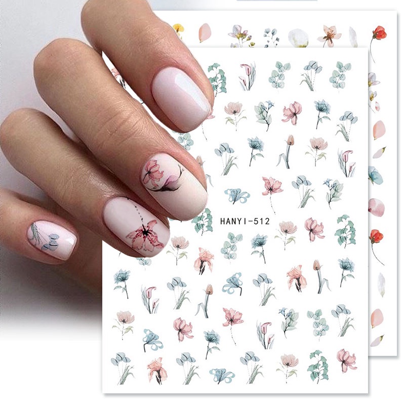 1 Lembar Stiker Kuku 3D Desain Bunga Daun Warna-Warni Untuk Dekorasi Nail Art