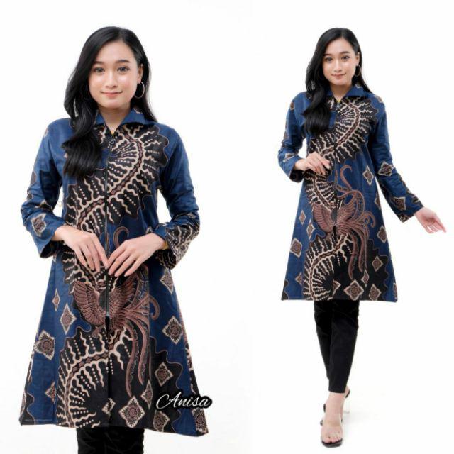 Maura Couple - Sania Ruffle Batik Couple Ori Ndoro Jowi DNT Garansi Termurah Shopee --Tunik kelabang navy