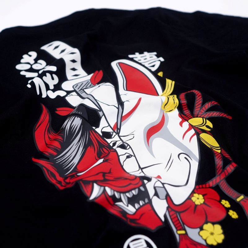Kaos ori Aerostreet T Shirt Hannya Kitsune Hitam Kaos T-Shirt Tshirt AADAA