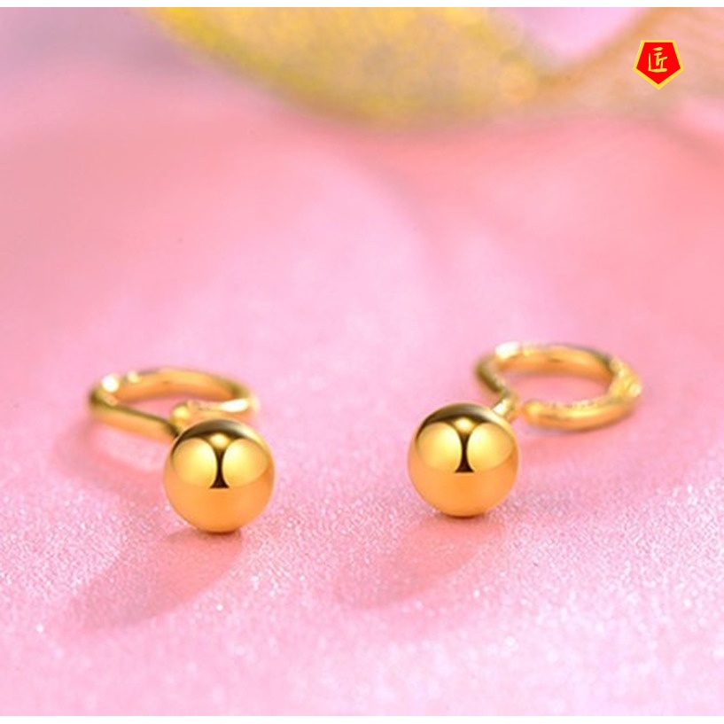 [Ready Stock]Gold Bean Simple Stylish Glossy Earrings