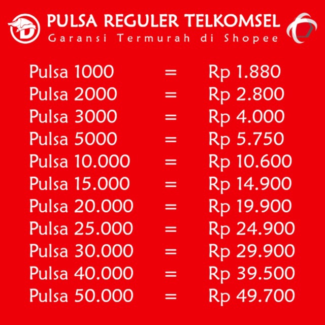 Isi Ulang Pulsa Reguler TELKOMSEL Murah Harga Distributor - Nominal 1000 - 5000