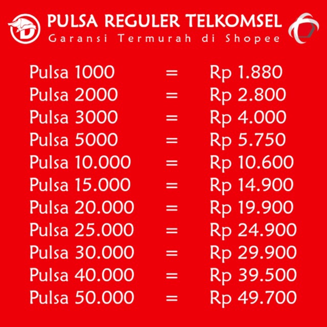 Isi Ulang Pulsa Reguler TELKOMSEL Murah Harga Distributor - Nominal 1000 - 5000