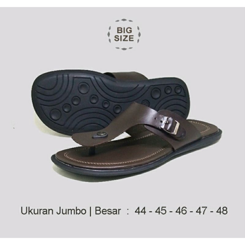 COD / Sendal Jepit Paku Big Size 44-48 Sandal Kulit Pria Cowok Ukuran JUMBO Besar Brown, 45