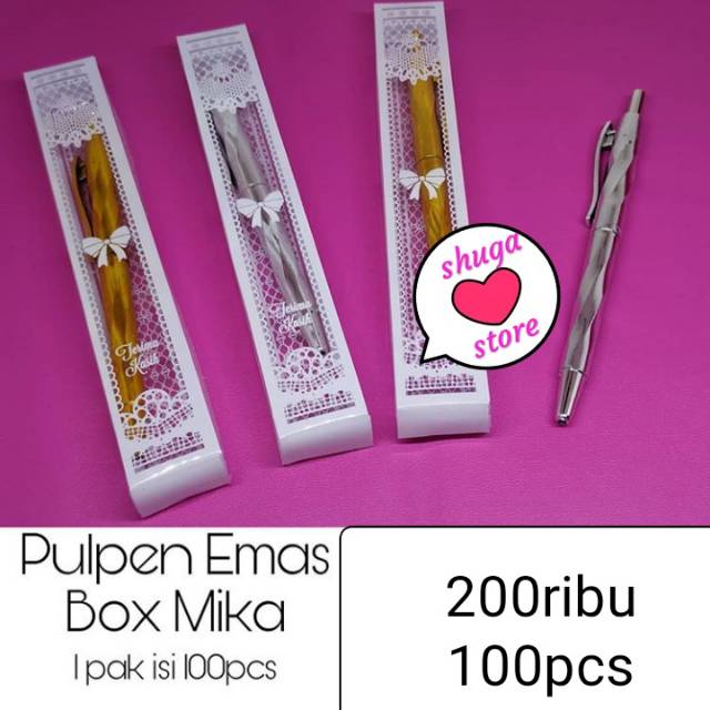 

Souvenir pernikahan pulpen box mika