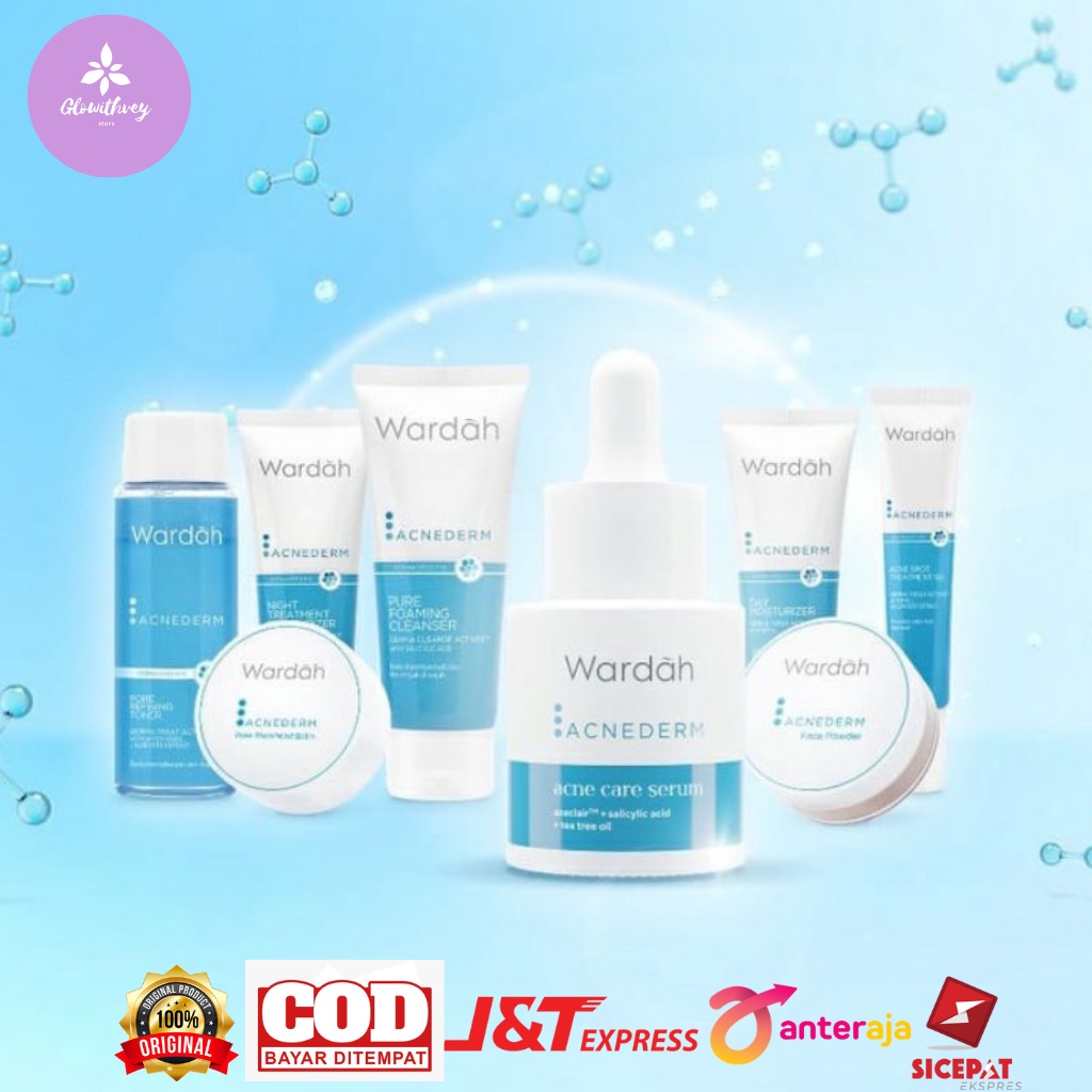 WARDAH Acnederm Series - Pure Foaming Cleanser | Refining Toner | Day Night Treatment Moisturizer Cr