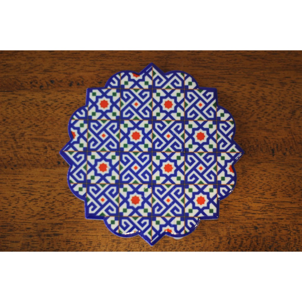 Ceramic Coaster (Tatakan Gelas Keramik) - Mandala Blue Glossy