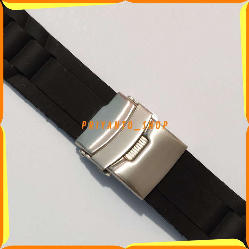 STRAP TALI JAM TANGAN RUBBER WATCH SILIKON CURVED 22MM ENGSEL HITAM