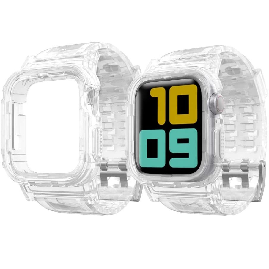 (tali + kasing, desain 2-in-1) tali transparan TPU lembut dengan kasing untuk Apple Watch 41/40/38mm 45/44/42mm Seri 8/7/SE/6/5/4/3/2/1