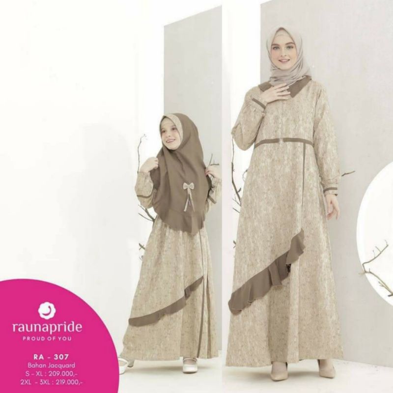 Gamis couple sarimbit ibu anak RAUNA  RA 307 & RK 307 coklat | RK 306 & RA 306 Grey Abu abu