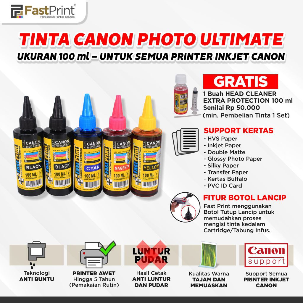 Tinta Dye Based Photo Ultimate Canon 1 Set 5 Warna 100 ML