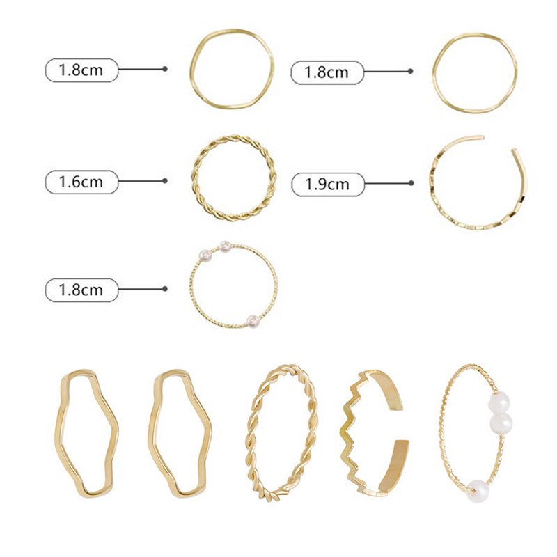 5pcs / Set Cincin Jari Telunjuk Simple Desain Gelombang Hias Mutiara