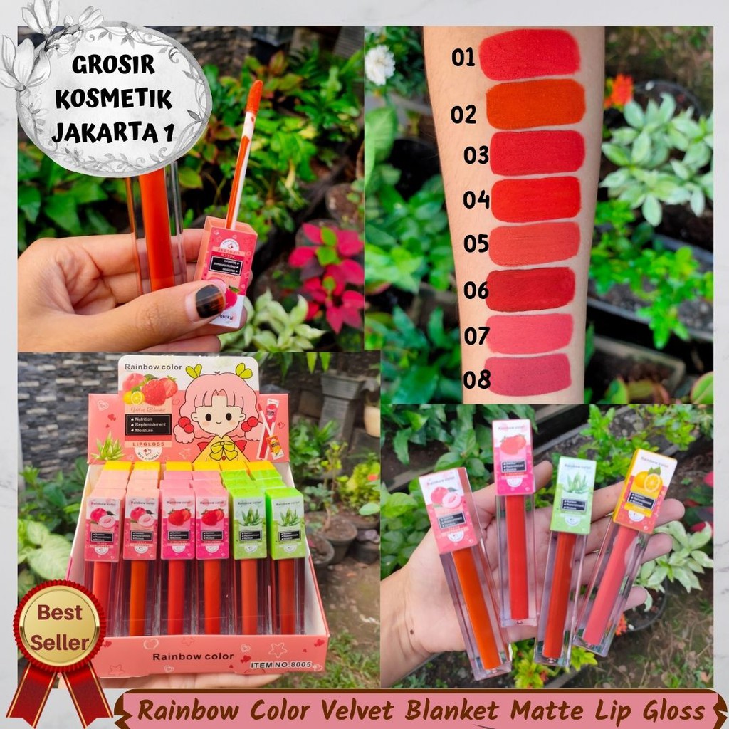 Rainbow Color Velvet Blanket Matte Lip Gloss - Lip Gloss Matte - Lip Cream warna Bata - Matte Lipglo