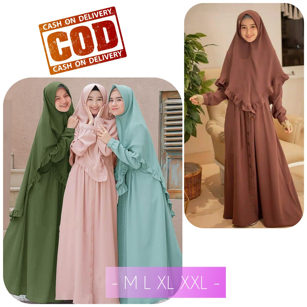 COD SALE Promo  [ M L XL XXL ] Set Syari Polos Bahan Moscrepe ELBINA JUWITA Syari free Hijab