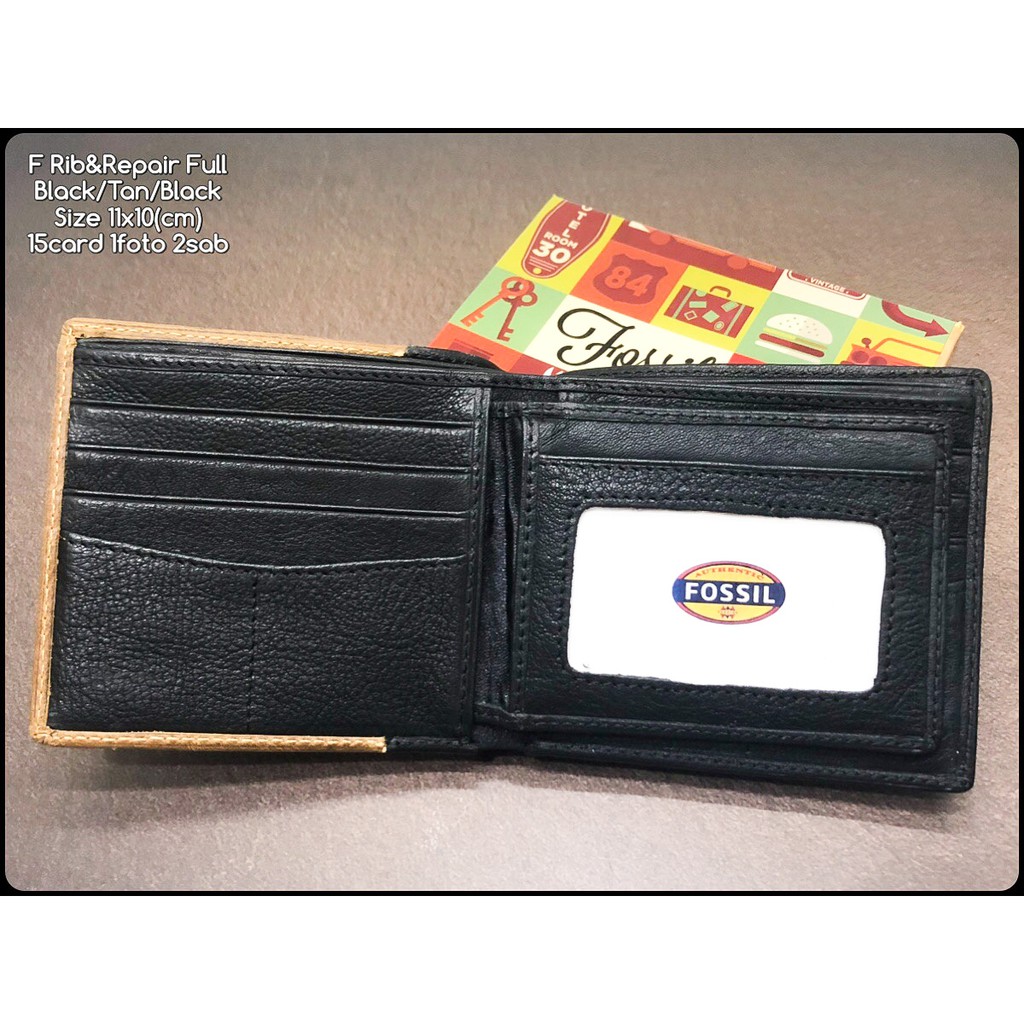 dompet pria F rib &amp; repair black tan black FULL premium quality bahan kulit sapi asli dompet kulit