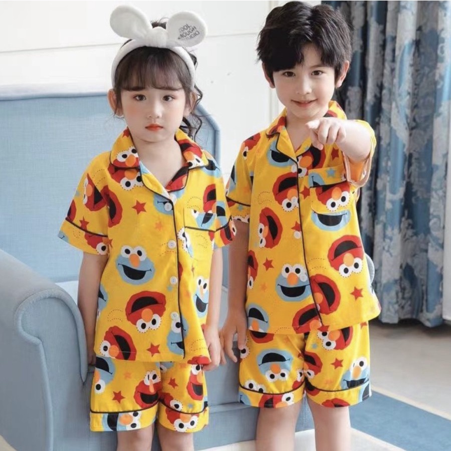 BAJU TIDUR ANAK UNISEX 12THN KATUN IMPORT SET CELANA PENDEK NEW ARRIVAL