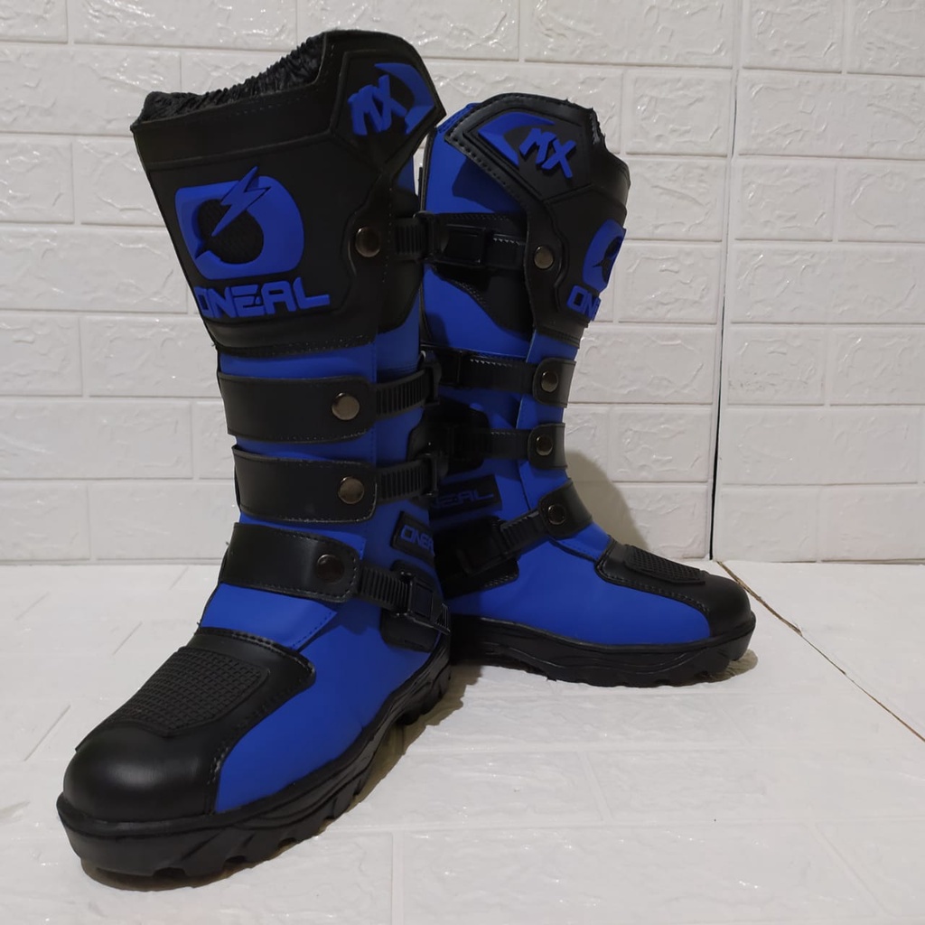 sepatu trail cross adventure logo 3D kualitas premium bots safety touring roadrace drag terlaris biru hitam