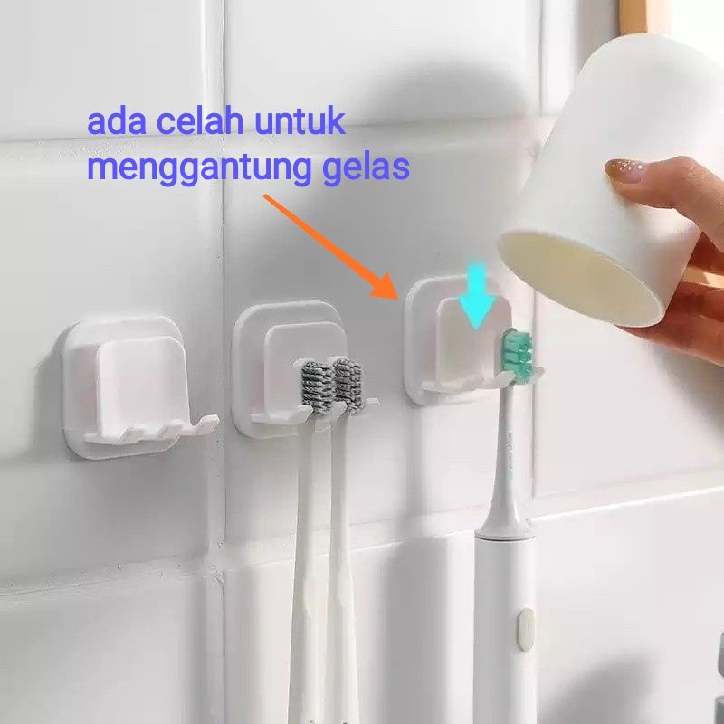 Gantungan Sikat Gigi Dan Gelas Kumur Tempel Dinding Tempel Tembok 2 Slot Toothbrush Hook