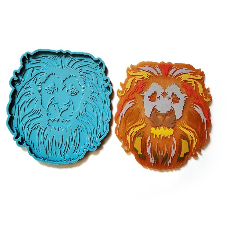 Glitter Lion Head Tray Epoxy Resin Mold Coaster Casting Silicone Mould DIY Crafts Jewelry Home Decorations Making Tool