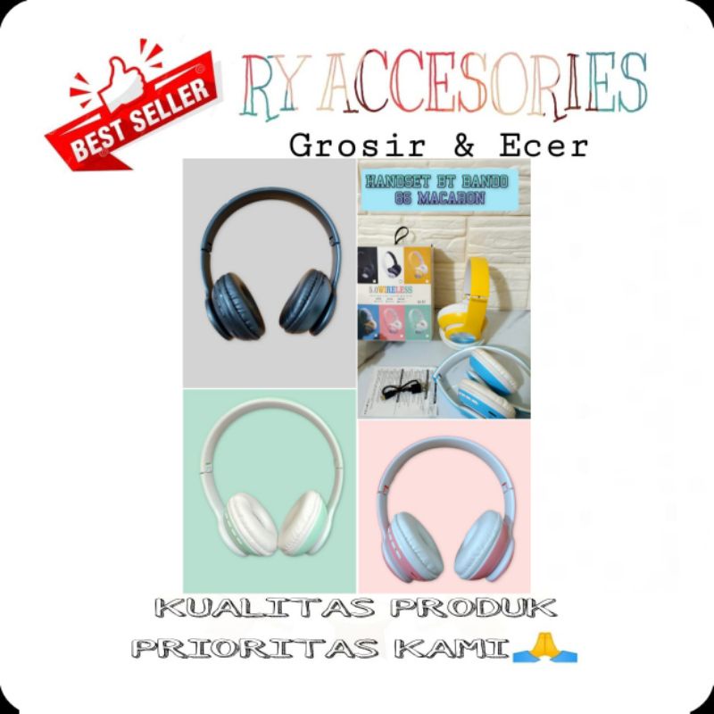 RY - Wireless earbuds Headset bluetooth bando 66 macaron HF BT bando  66Macaron headset handphone wi