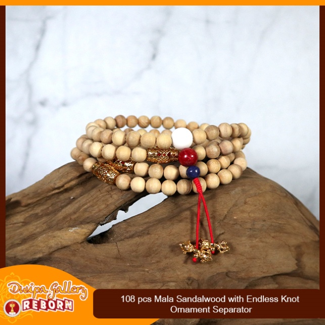 Tasbih / Mala Buddha 108 Kayu Cendana (Sandalwood) 8mm + Endless Knot