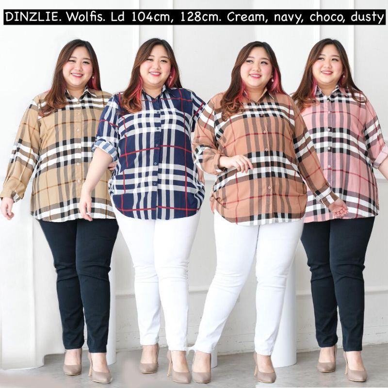 kemeja wanita motif bahan wolfis kotak mewah tebal