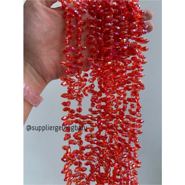 KRISTAL CEKO TETES AIR MATA 6MM SOFT RED QUARTZ LUBANG SAMPING METALIC