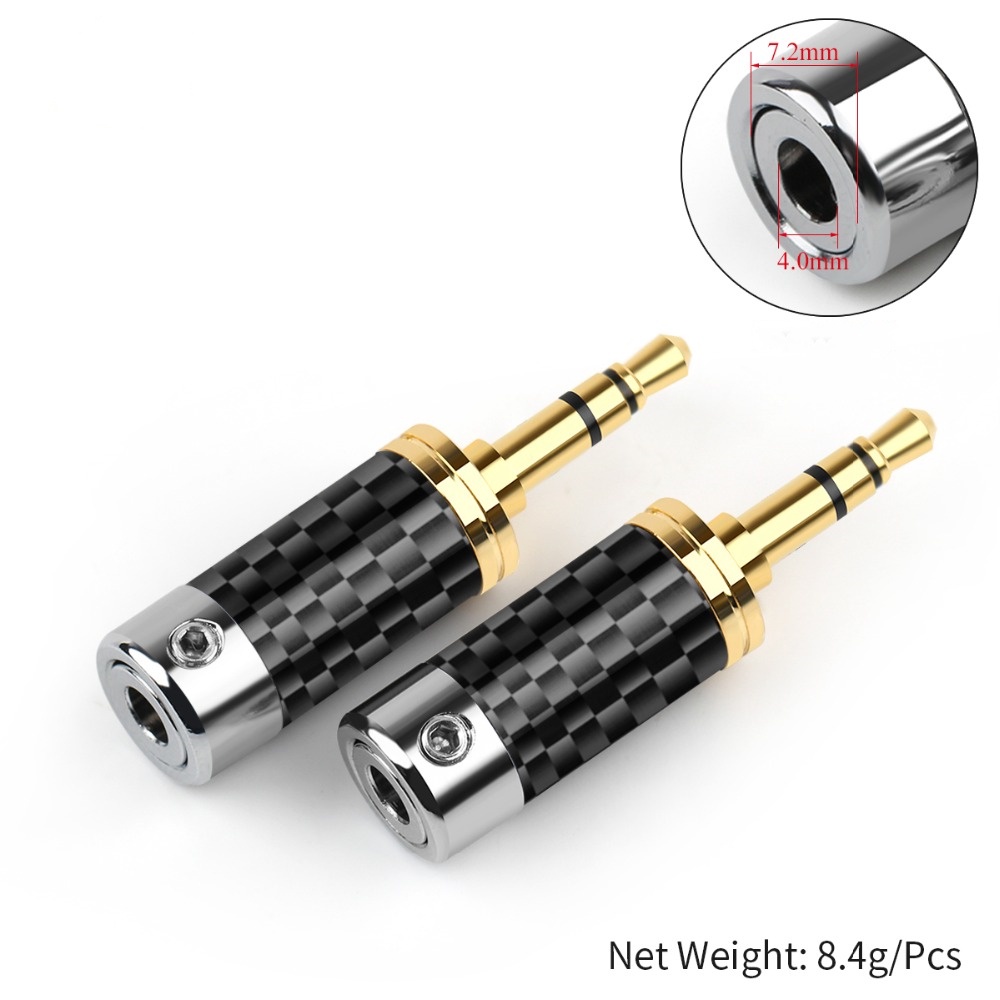 1Pcs 3.5mm 3 Pole Stereo Metal Adapter Carbon Fiber Audio Jack Rhodium Plated Copper Earphone Plug Headphone Wire Connector