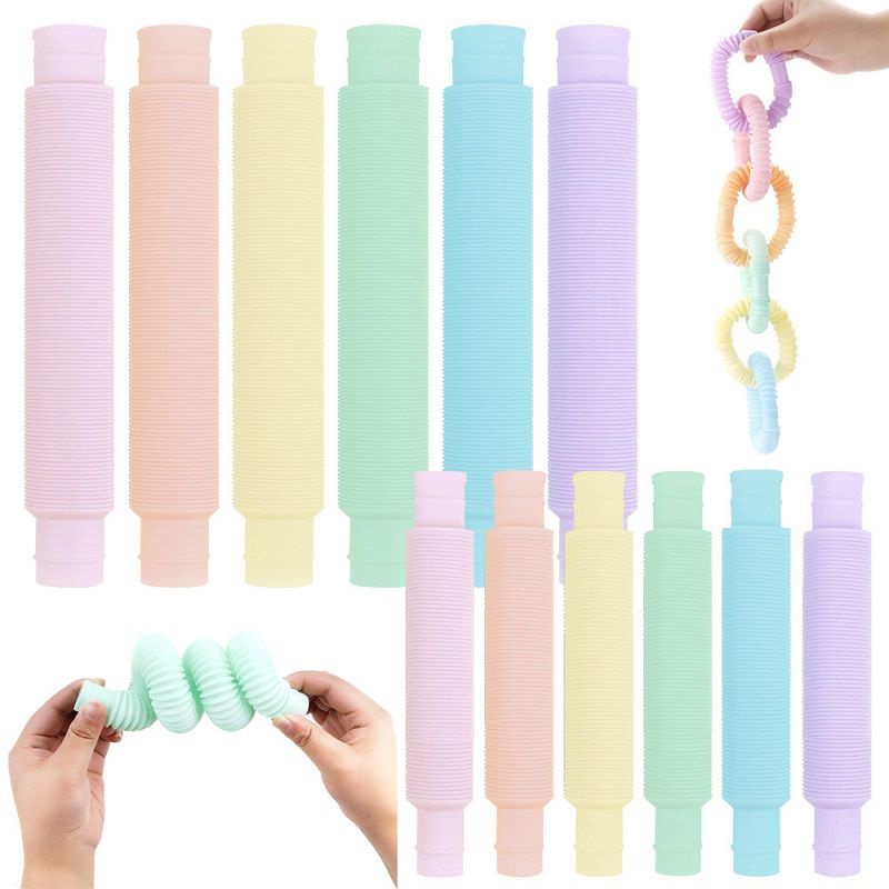 6pcs/set Mainan Tabung Pop Warna Permen Macaron Selang Mainan Pop Tube Untuk Pereda Stress Anak