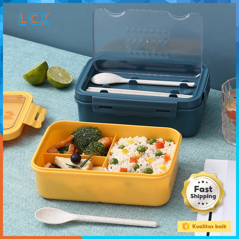 LCX Lunch Box 3 Grid Tempat Makan Dengan Dengan Kotak Sup Dan Sendok Gratis kKtak Bekal VS-55