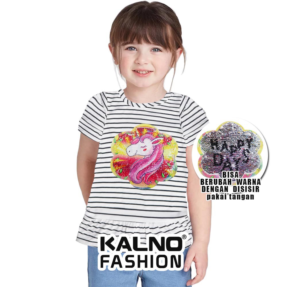 baju anak perempuan salur hitam putih ROK UNICORN  bolak balik - Anak perempuan Umur 1 -  7 RANDOM