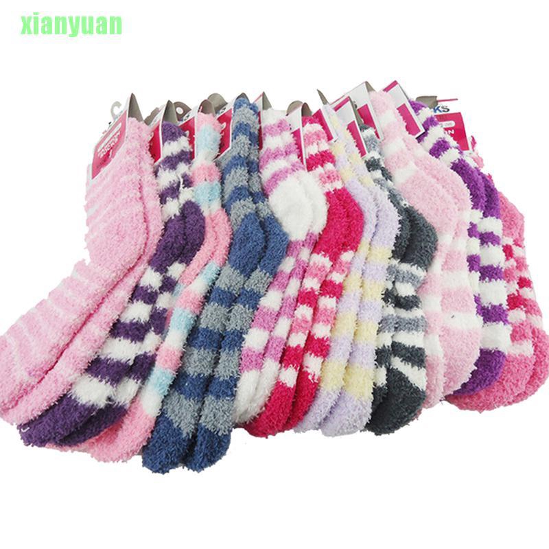 Xy Women Girls Winter Bed Socks Solid Fluffy Warm Soft Thick Home Candy Color Shopee Indonesia