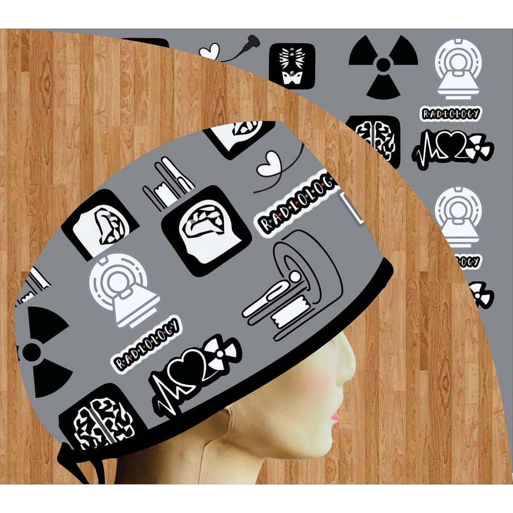 Head Cap /Topi Medis / Scrub Hat / Surgical Cap / Topi Dokter Custom Printing Motif Radiology / Radi
