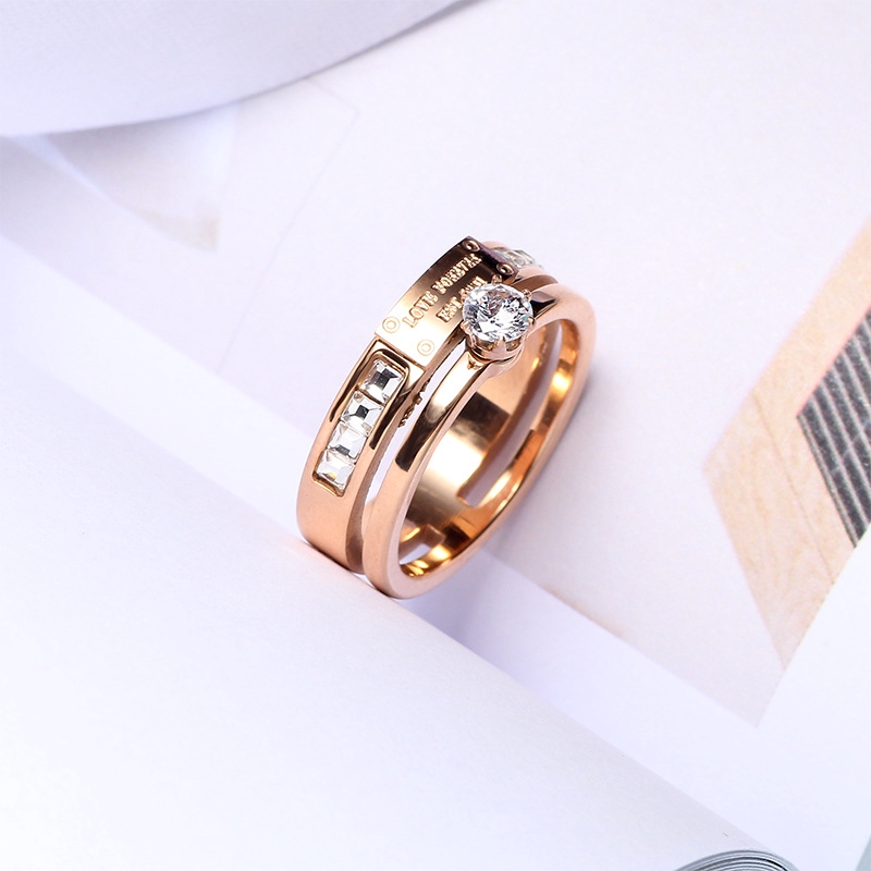 Cincin Emas Asli  Kadar 375 Crystals Cincin RoseGold Hadiah Terbaik Untuk(Size:6-8#) 25R1#