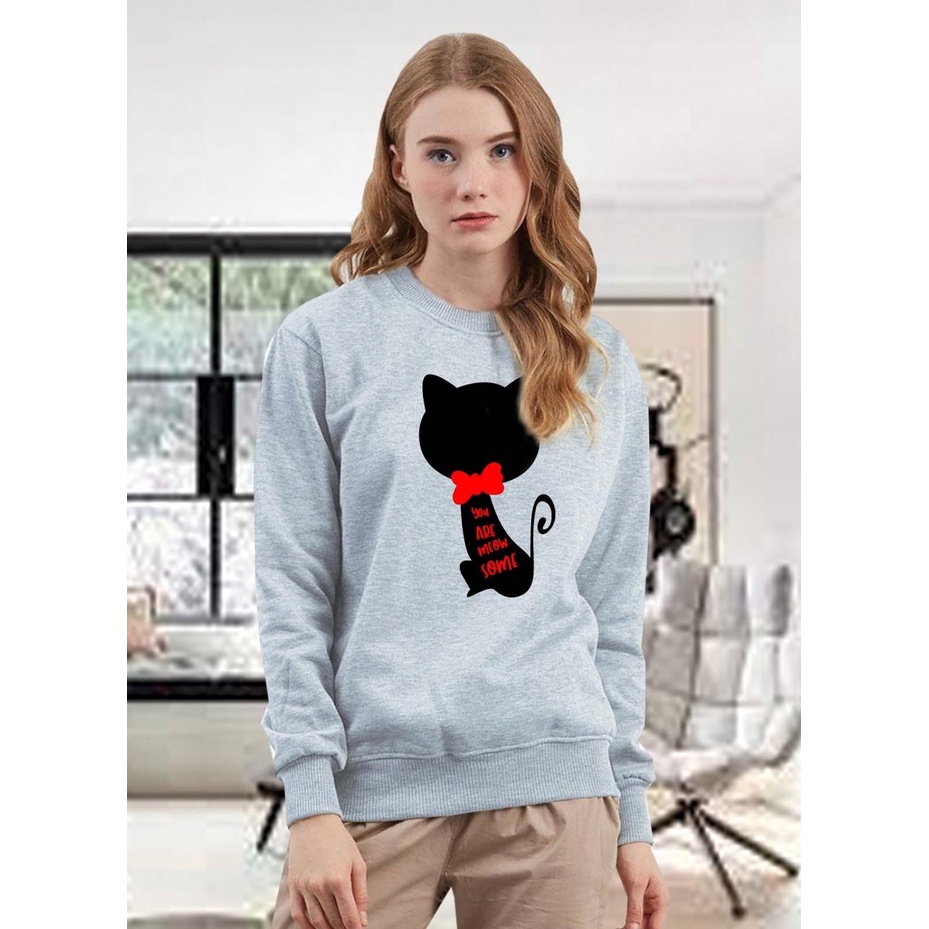 Kaos Lengan Panjang meow pita / Kaos Sweatshirt / Atasan Wanita / Atasan Wanita Lengan Panjang