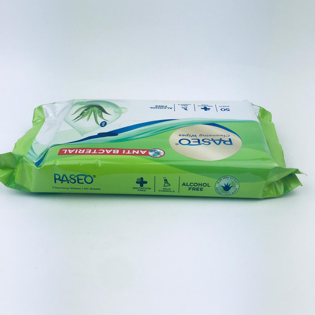 Paseo Cleansing Wipes * Anti bakterial * Tisu basah * 50 sheets