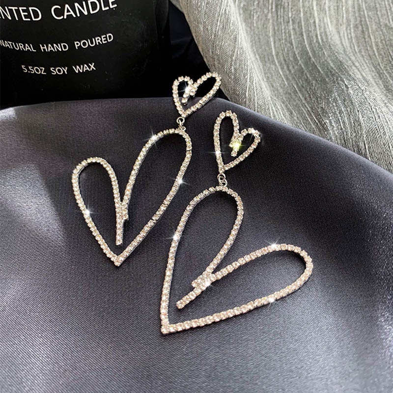 Anting Panjang Desain Hati Besar Bahan 925 Silver Needle Untuk Wanita
