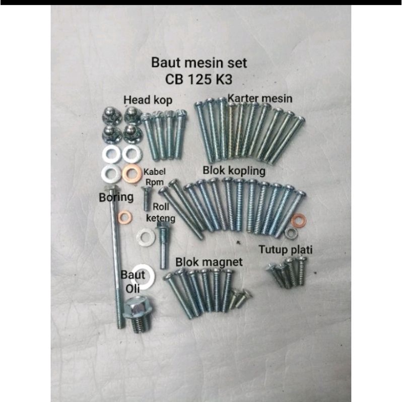 Baut mesin set honda CB 125 K3 tahun 76_80 GL 100 125