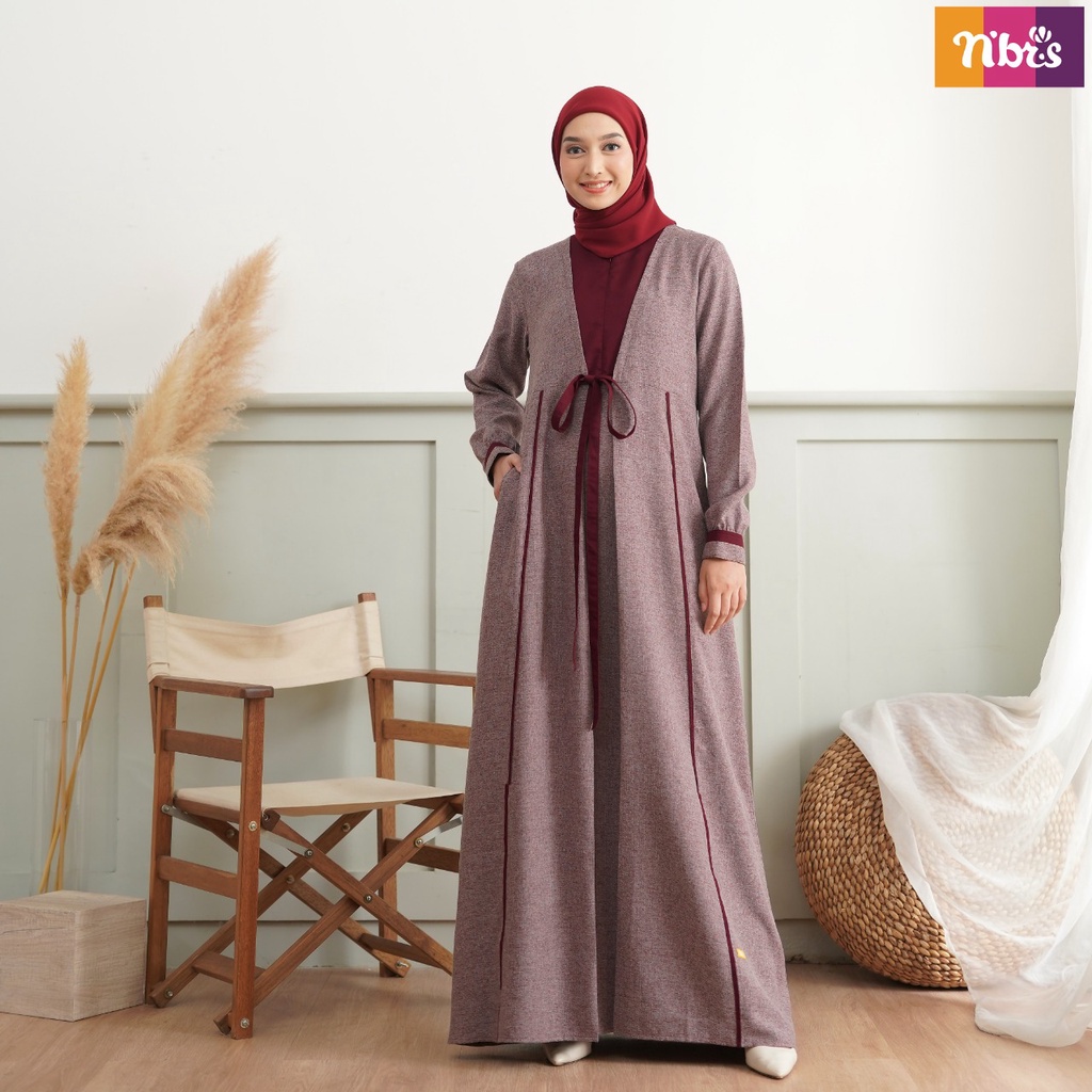 Nibras Gamis NB B80 Bahan Atreo Mix Toyobo Dress Polos simpel Muslimah Gamis Combinasi pita