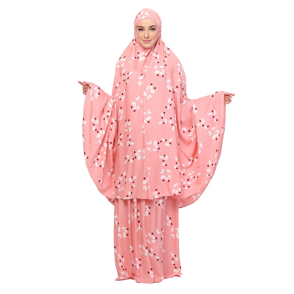 MUKENA TAZBIYA ALLOVER SIMPLY LEAF PINK Mukena Jumbo
