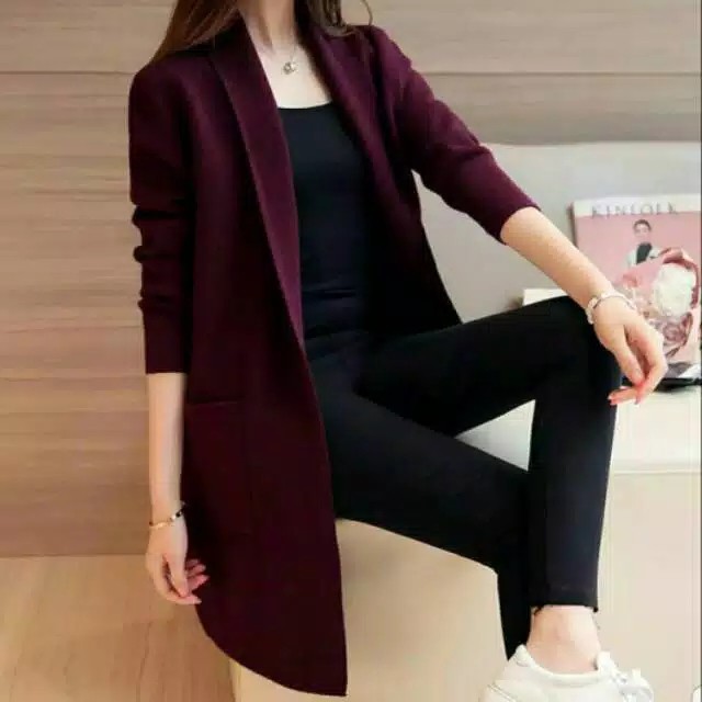 XC - Cardy Babytery / Maroon Salem Hitam Abu / Cardigan Wanita Terbaru / Cardi Kuliahan-Maroon