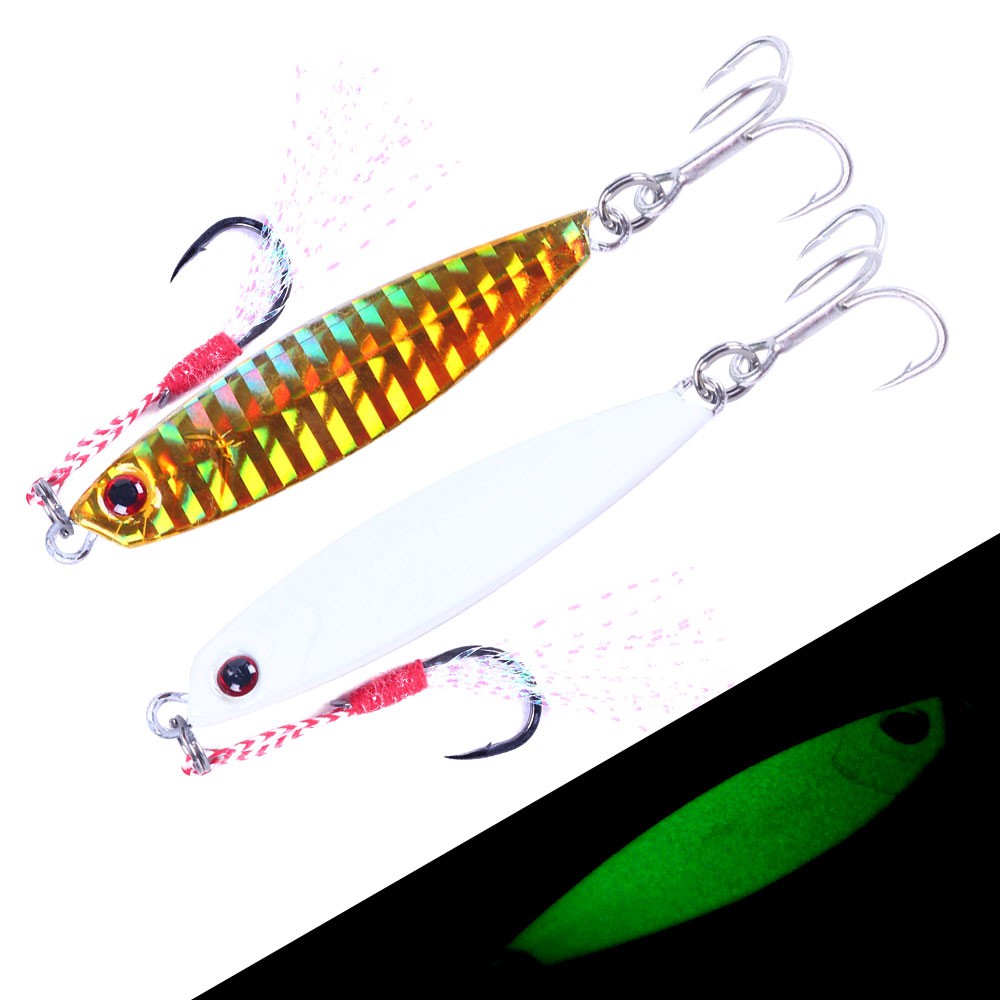 HENGJIA NEW 1PCS Luminous Metal Cast Jig Spoon 10g/15g/20g/25g/30g/40g Umpan Pncing Shore Casting Jigging Lead Fish Sea Bass Fishing Lure Artificial Bait Ikan Tackle