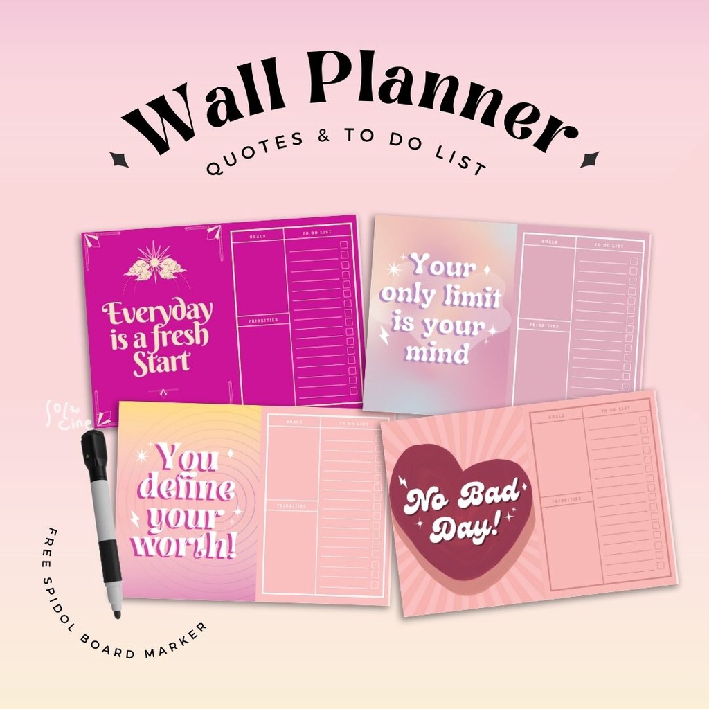 

Wall Planner Solucine - Quotes & To do List Series - Free spidol + Reuseable - A3 / A4