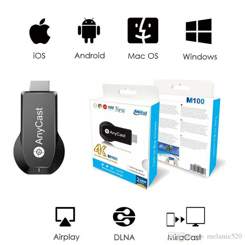 Wireless display dongle hdtv Anycast 4k 2k UHD dual band easy sharing dlna miracast airplay ios android windows mac m100 m-100