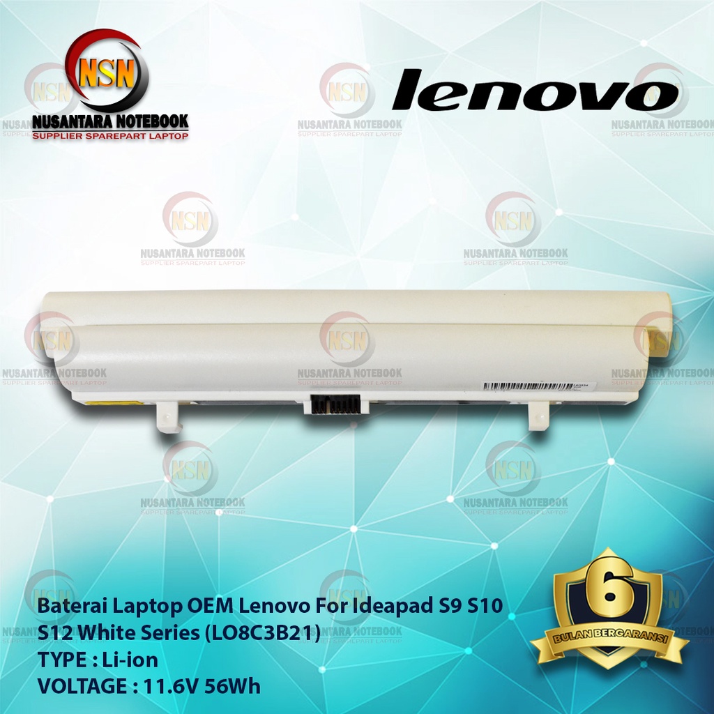 Baterai Laptop OEM Lenovo Ideapad S9 S10 S12 LO8C3B21 White