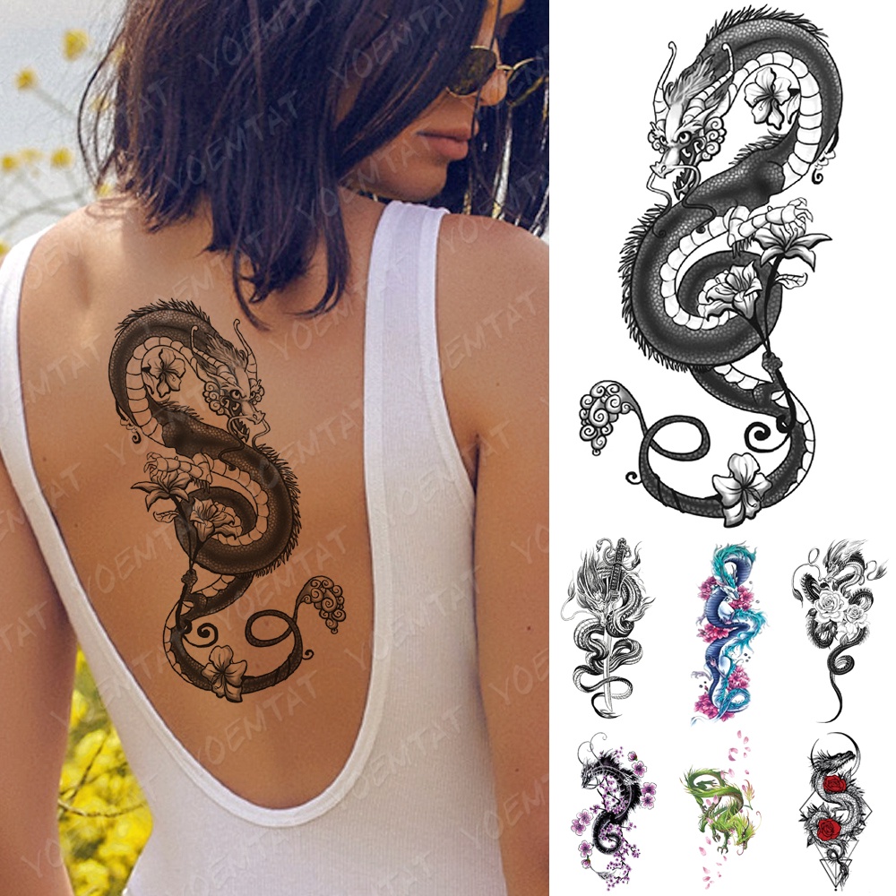 Black Big Snake Waterproof Temporary Tattoo Sticker Dragon Wolf Flash Tattoo Woman Body Art Arm Thig
