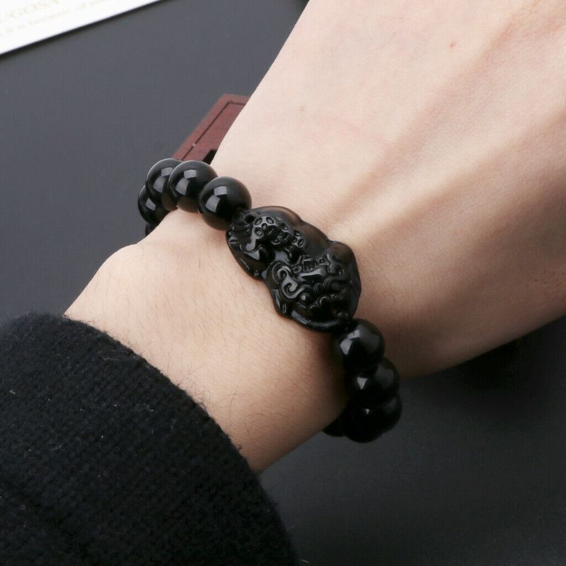 Gelang Feng Shui Amethyst Obsidian Pixiu Keberuntungan