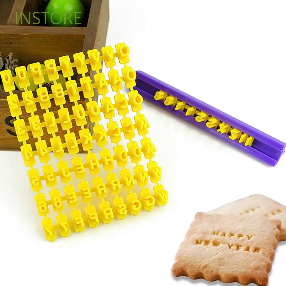 Instore Yellow Embosser Creative Cutter Cookie Press Stamp Alphabet Letter Number Decor Baking Tool Plastic New Arrival Biscuit Cookie Mold/multicolor