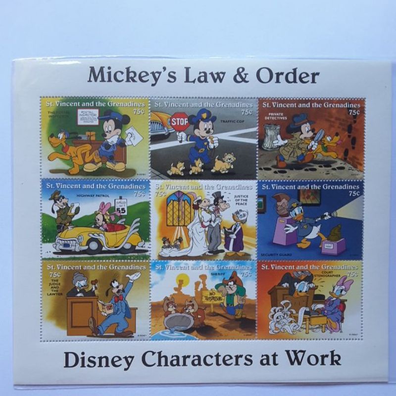 

Perangko Disney Characters at work St. Vincent mickey Law & Order sheet 9 prangko