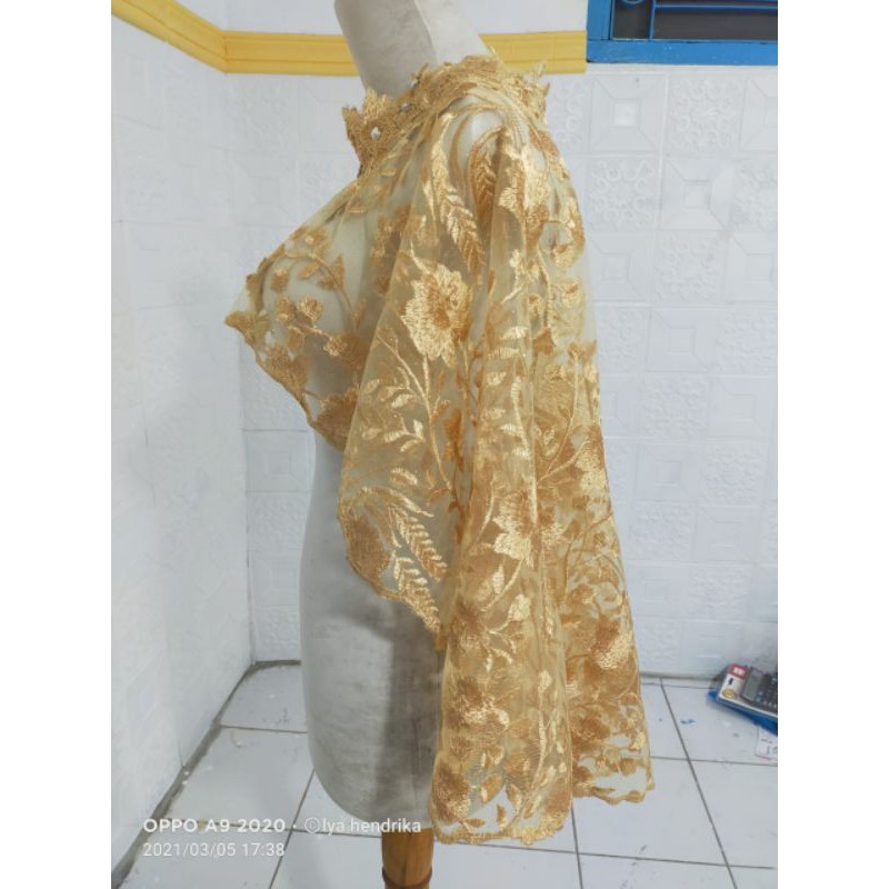 Bolero/cape/rompi pengantin tile akar mutiara